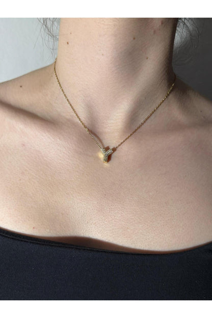 Gold Kaplama Zirkon Taşlı Harfli Kolye