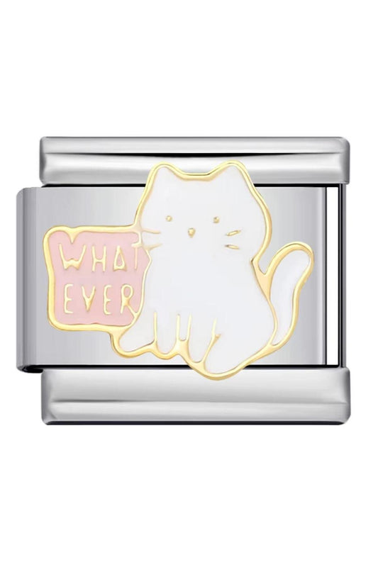 Kedili “Whatever” Yazılı Paslanmaz Çelik Gümüş Görünümlü Charm
