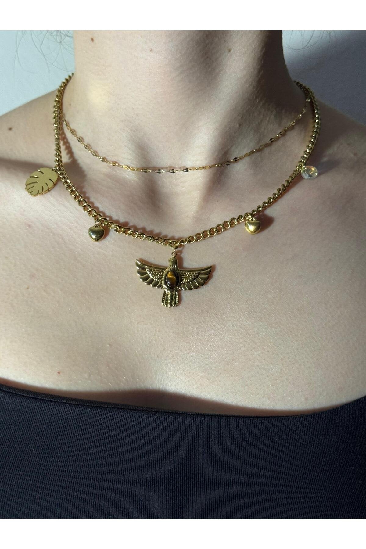 Ra'nın Kanatları Gold Kaplama Zirkon Taşlı Kolye