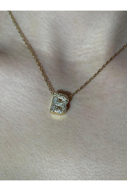 Gold Kaplama Zirkon Taşlı Harfli Kolye