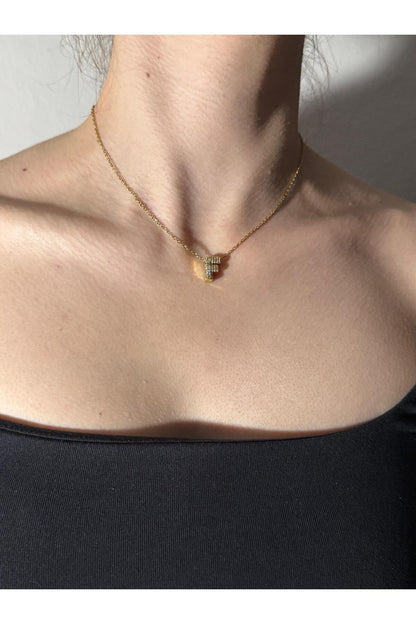 Gold Kaplama Zirkon Taşlı Harfli Kolye