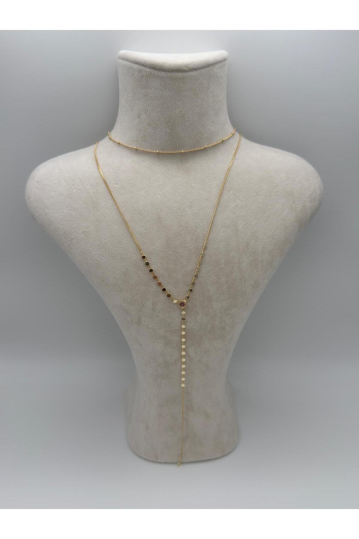 Damla Işıltı Gold Kaplama Çelik Y Kolye