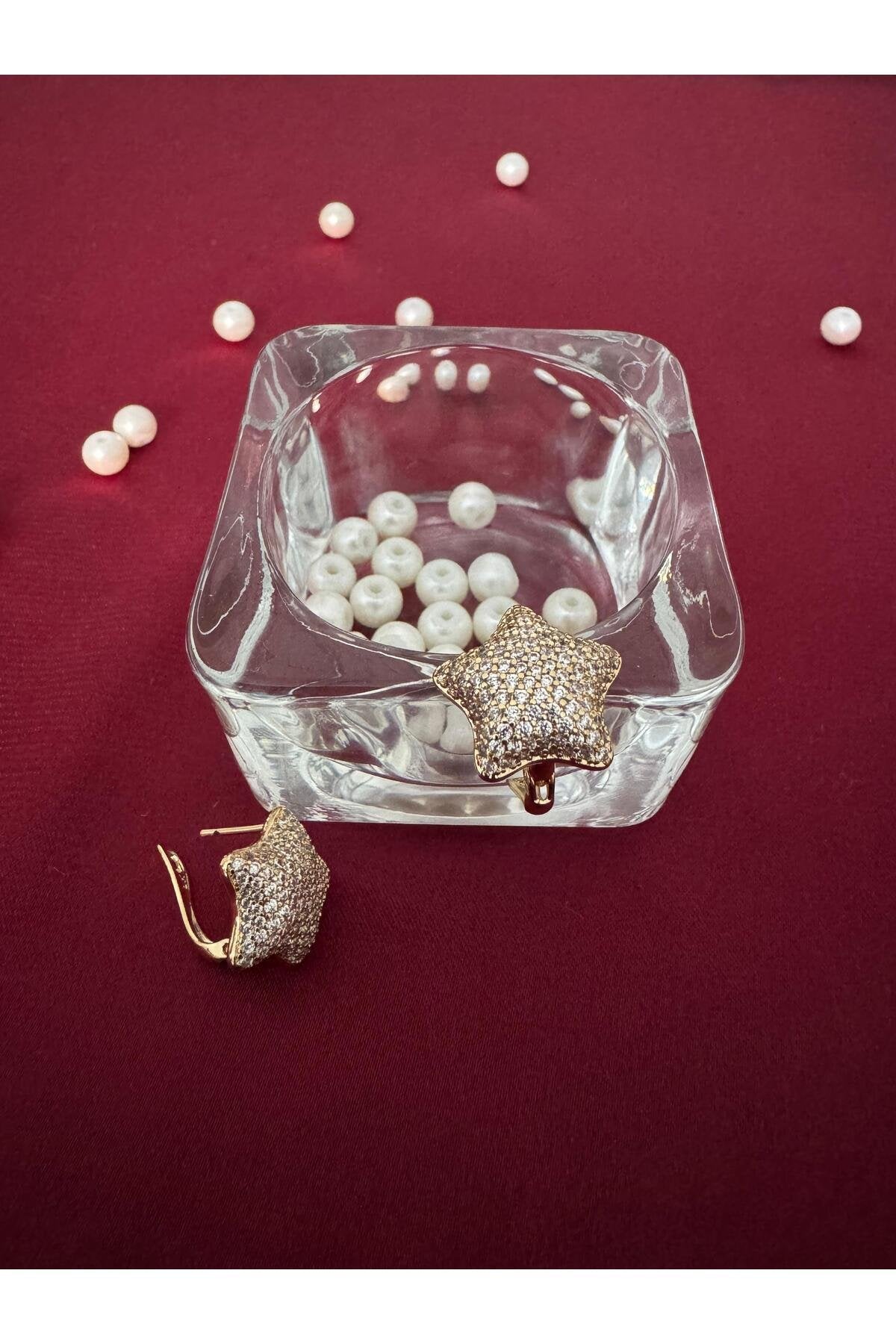 Sirena VIP Serisi-Yıldız Parıltısı Gold Kaplama Paslanmaz Çelik Küpe