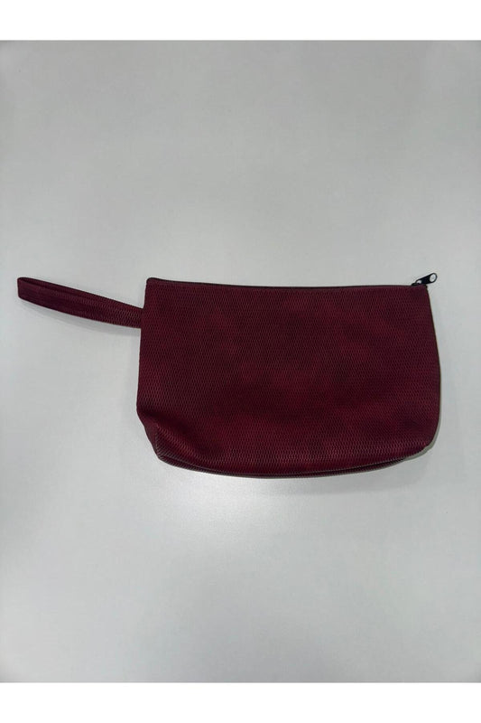 Bordo Suni Deri Renk Karışımlı Makyaj Çantası