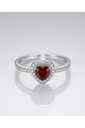 Kırmızı Zirkon Taşlı Kalpli Yüzük Ayarlanabilir - Gümüş Kaplama