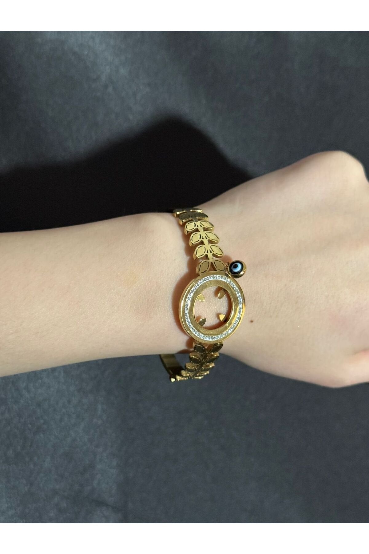 Koruyucu Nazar Boncuğu Detaylı Altın Takmalık Gold Bileklik