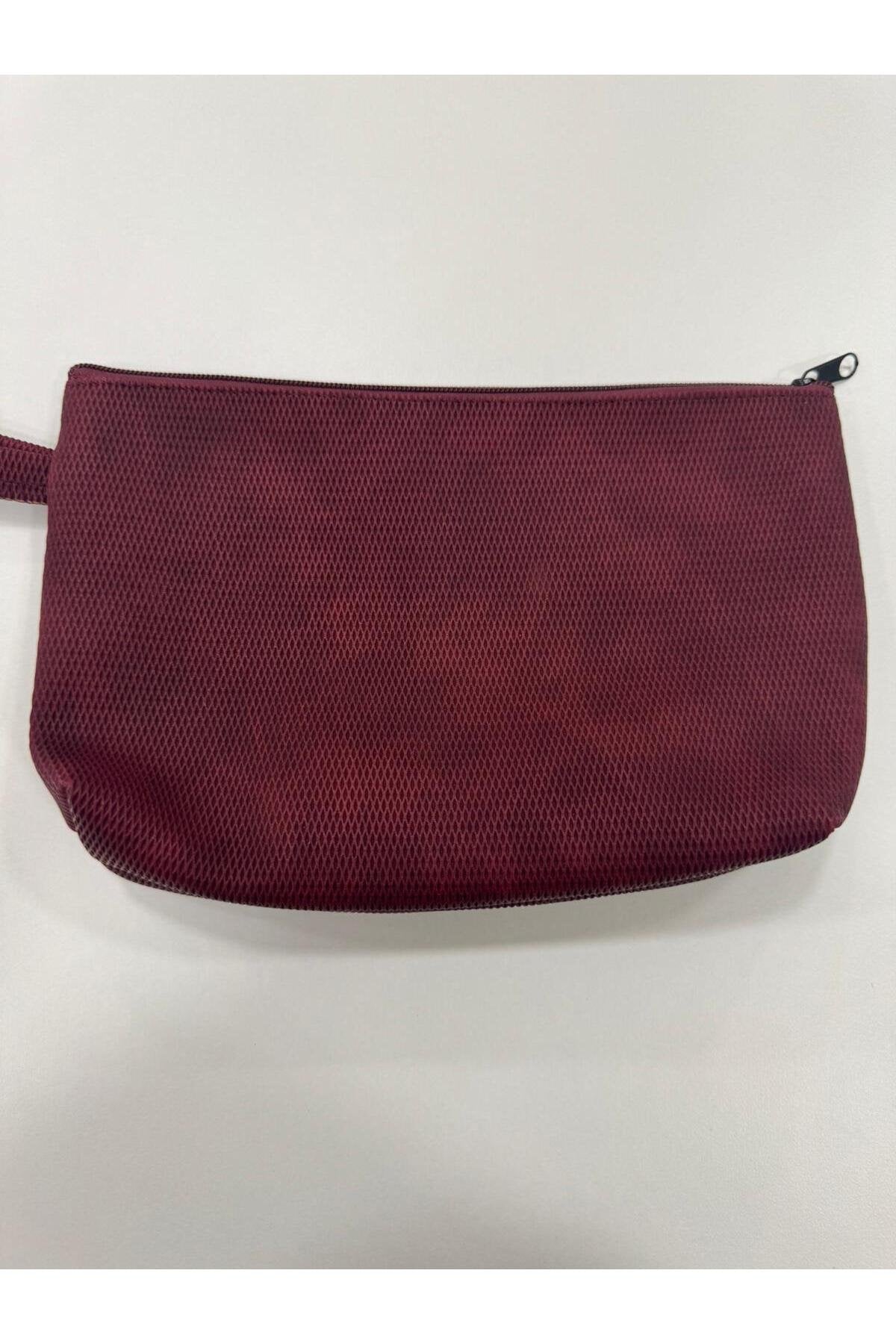 Bordo Suni Deri Renk Karışımlı Makyaj Çantası