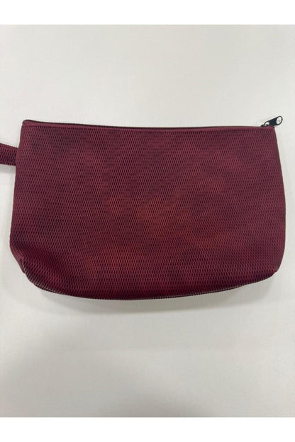 Bordo Suni Deri Renk Karışımlı Makyaj Çantası