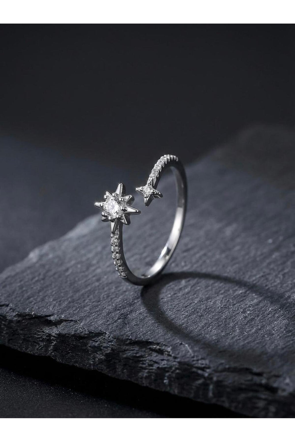 Parıltı Yıldızı Zirkon Taş Detaylı Gümüş Kaplama Paslanmaz Çelik Yüzük