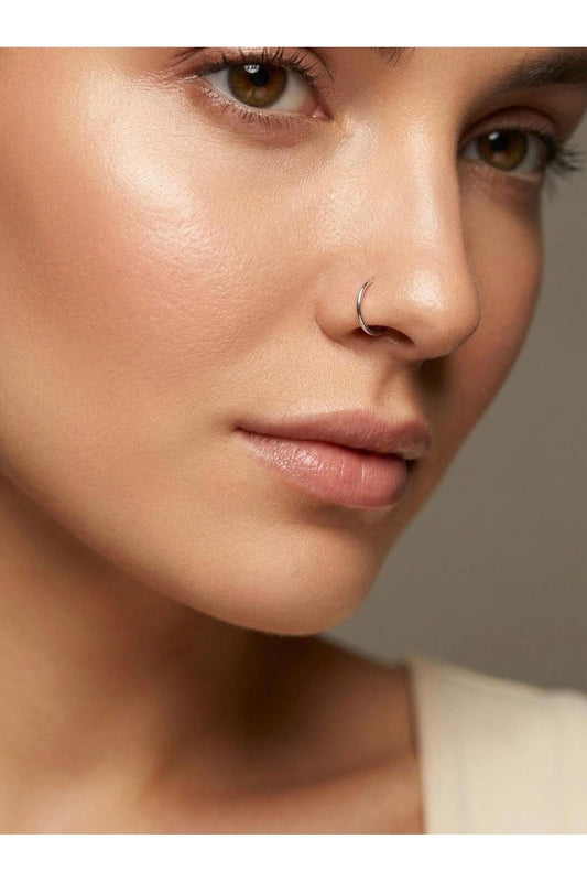925 Ayar Gümüş Delik Gerektirmeyen Sıkıştırmalı Halka Burun Piercingi