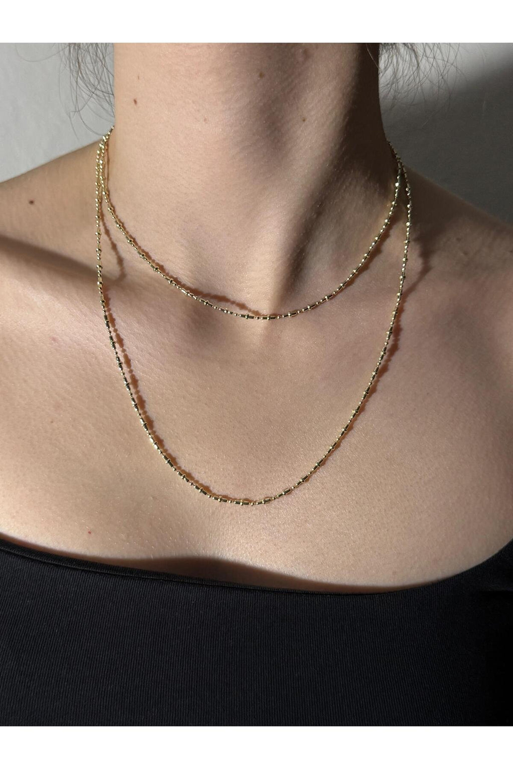 2 Katlı Mikro Boncuk Katmanlı Gold Kaplama Çelik Kolye