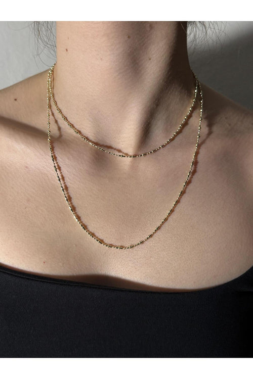 2 Katlı Mikro Boncuk Katmanlı Gold Kaplama Çelik Kolye