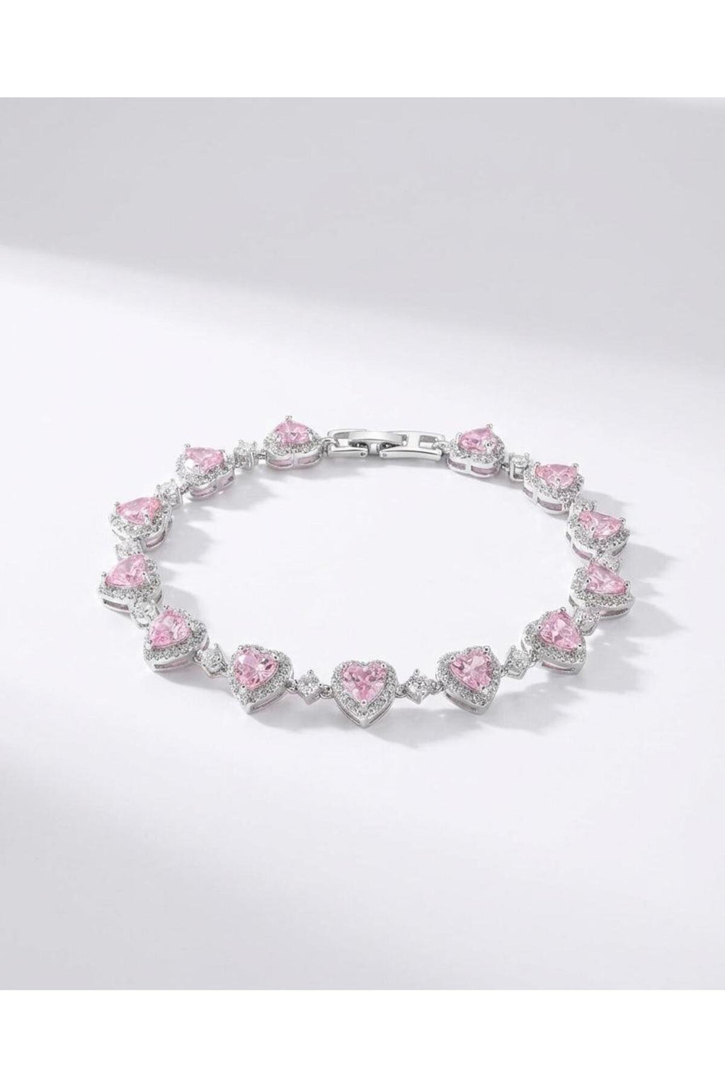 Pembe Kalpli Yuvarlak Taş Detaylı Gümüş Kaplama Bileklik