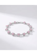 Pembe Kalpli Yuvarlak Taş Detaylı Gümüş Kaplama Bileklik