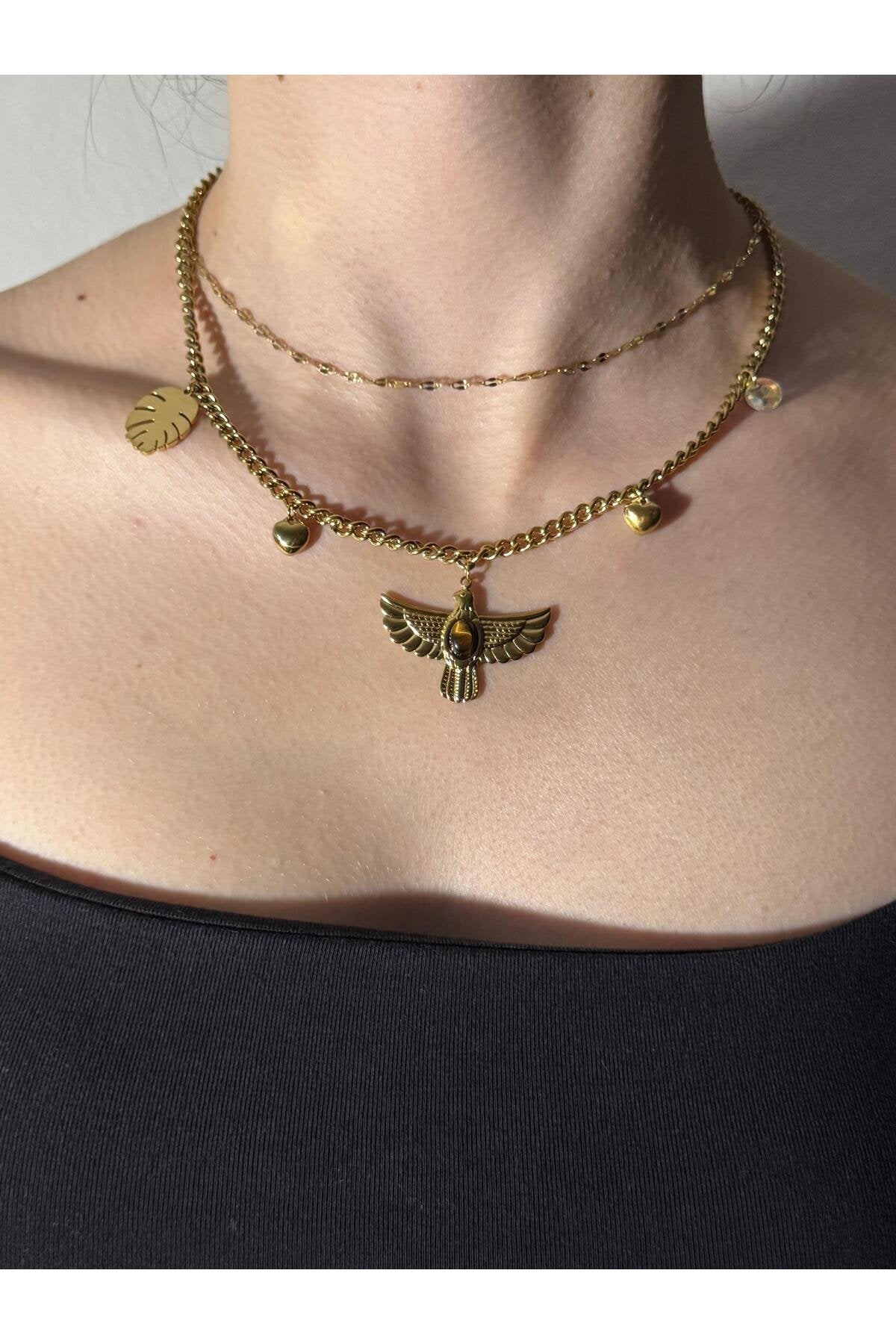 Ra'nın Kanatları Gold Kaplama Zirkon Taşlı Kolye