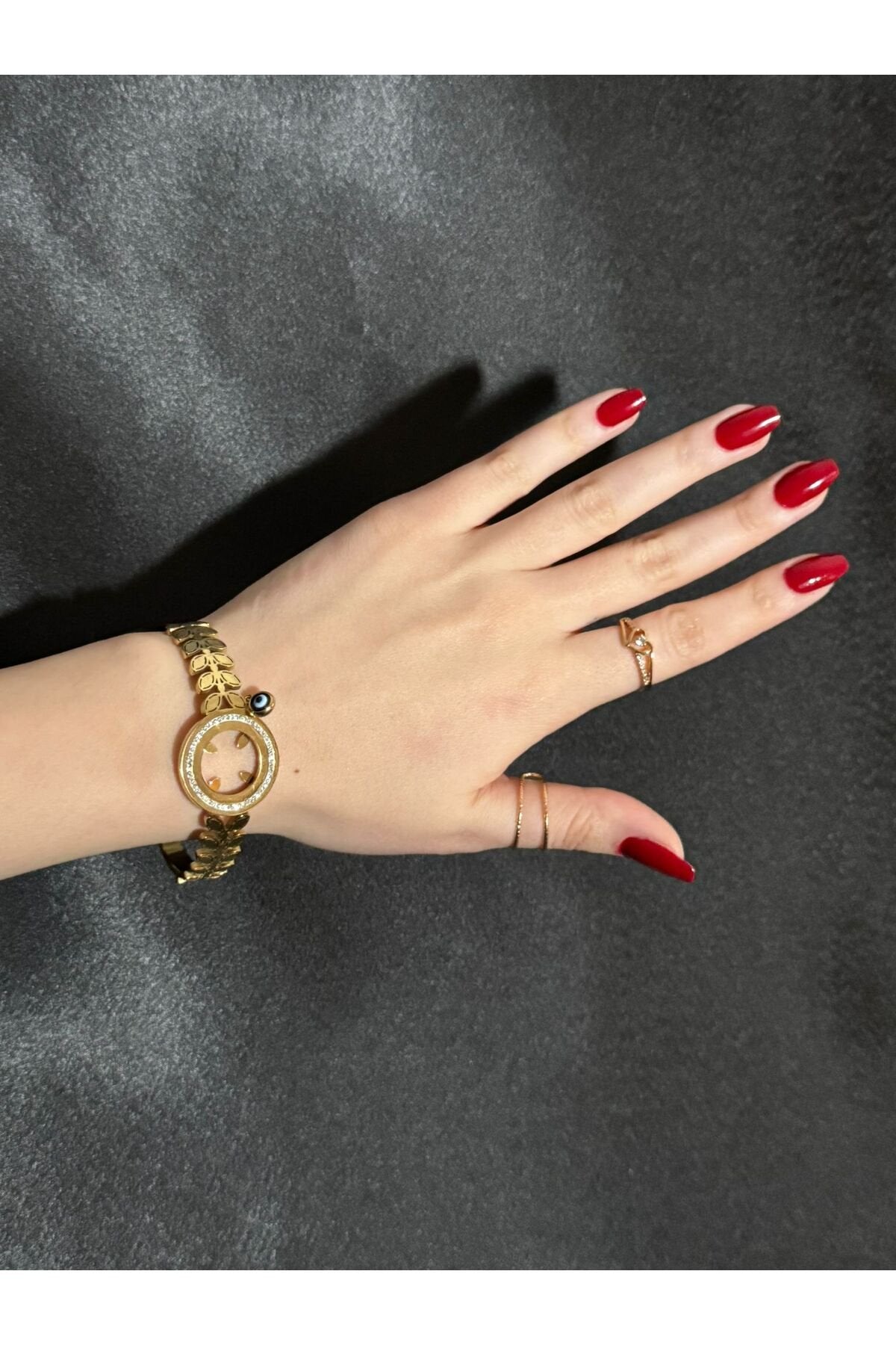 Koruyucu Nazar Boncuğu Detaylı Altın Takmalık Gold Bileklik