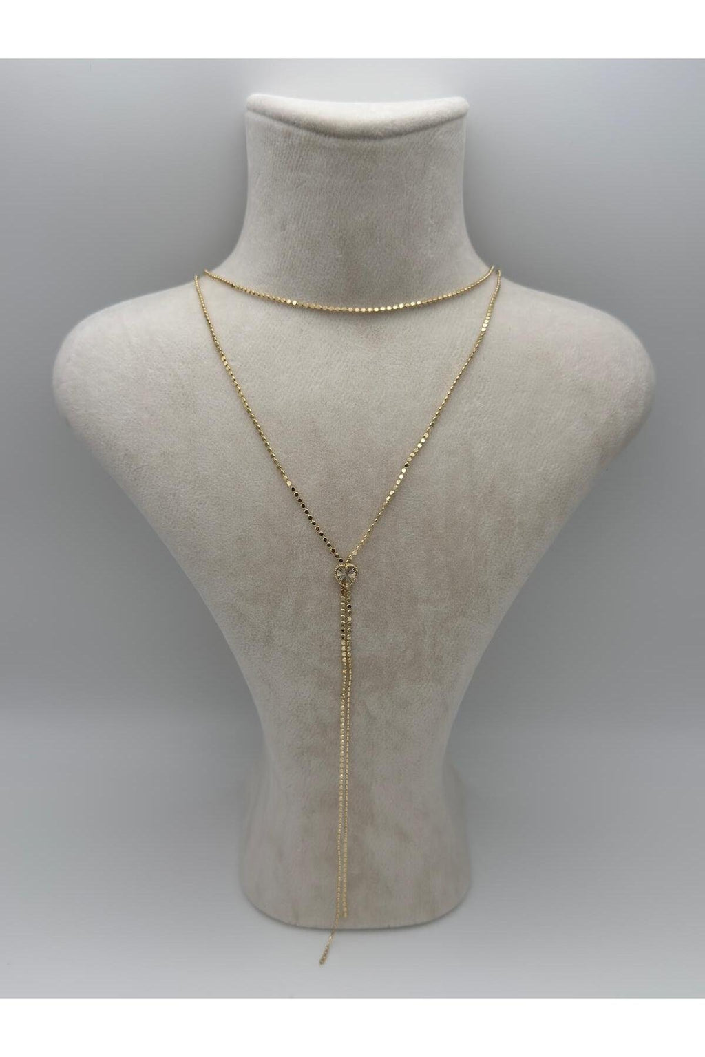 Kalp Detaylı Zincir Gold Kaplama Çelik Y Kolye