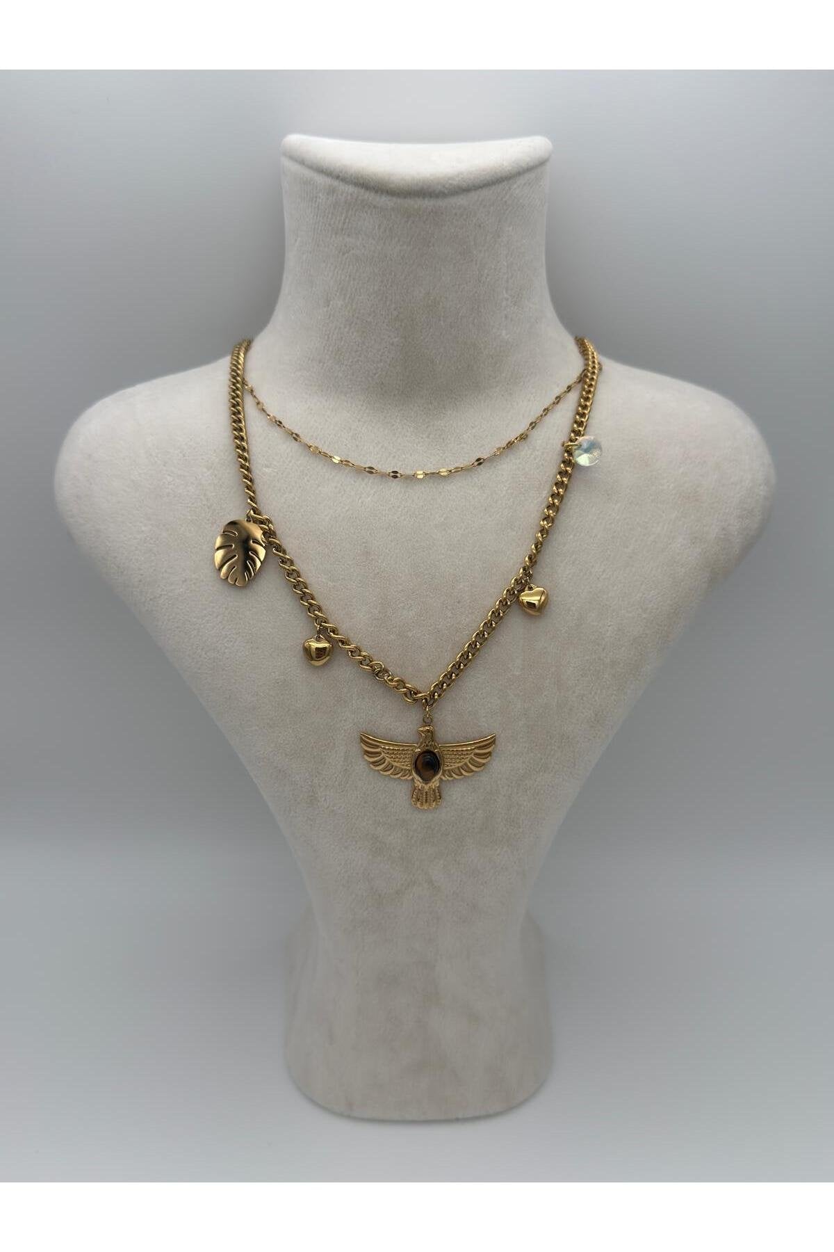 Ra'nın Kanatları Gold Kaplama Zirkon Taşlı Kolye