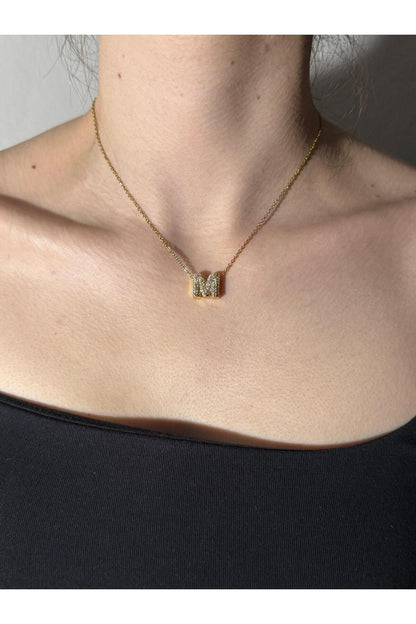 Gold Kaplama Zirkon Taşlı Harfli Kolye