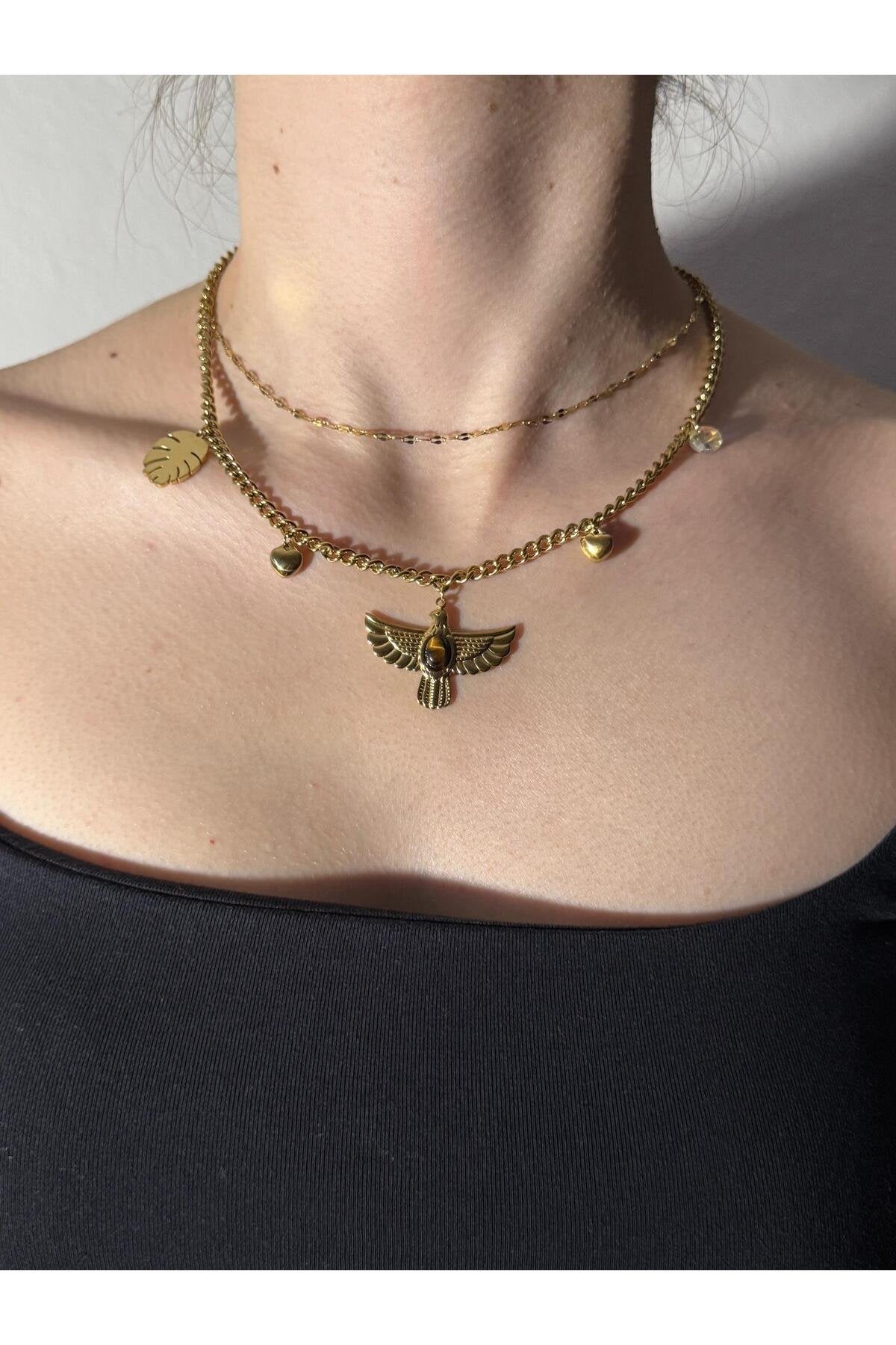 Ra'nın Kanatları Gold Kaplama Zirkon Taşlı Kolye