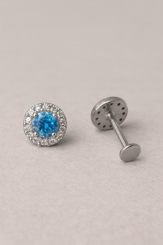 Gümüş Kaplama Mavi Taşlı Zirkon Tragus Piercing