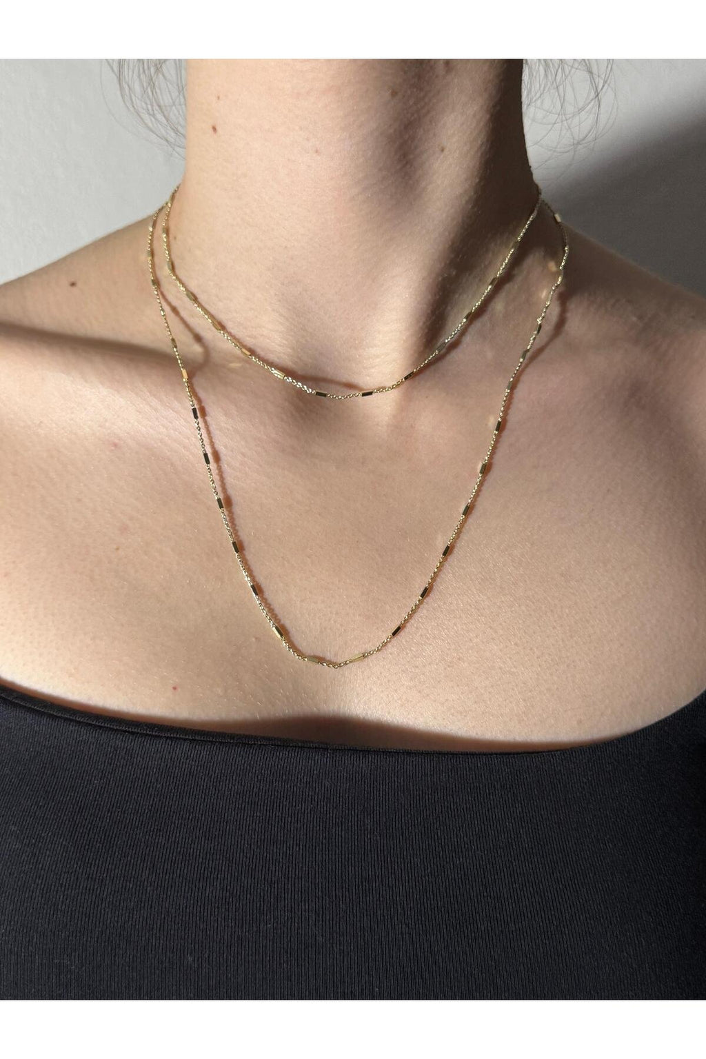 2 Katlı Işıltı Katmanlı Gold Kaplama Çelik Zincir Kolye