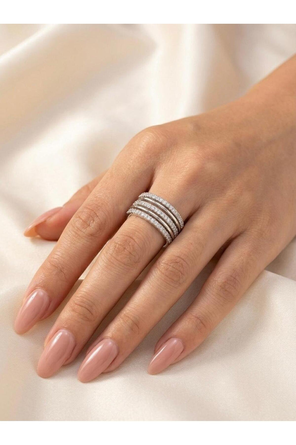 5'li Görünümlü Zirkon Taş Detaylı Gold Kaplama Paslanmaz Çelik Ayarlanabilir Yüzük