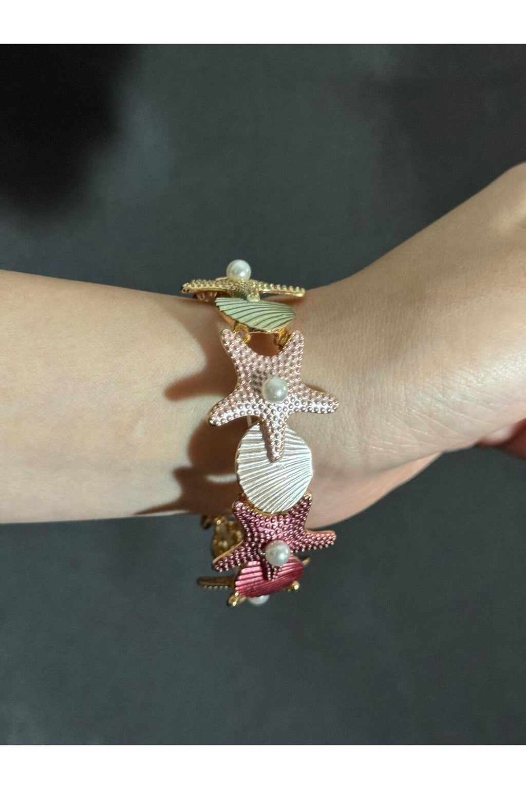 Deniz Yıldızı Tasarımlı İncili Lastikli Bileklik