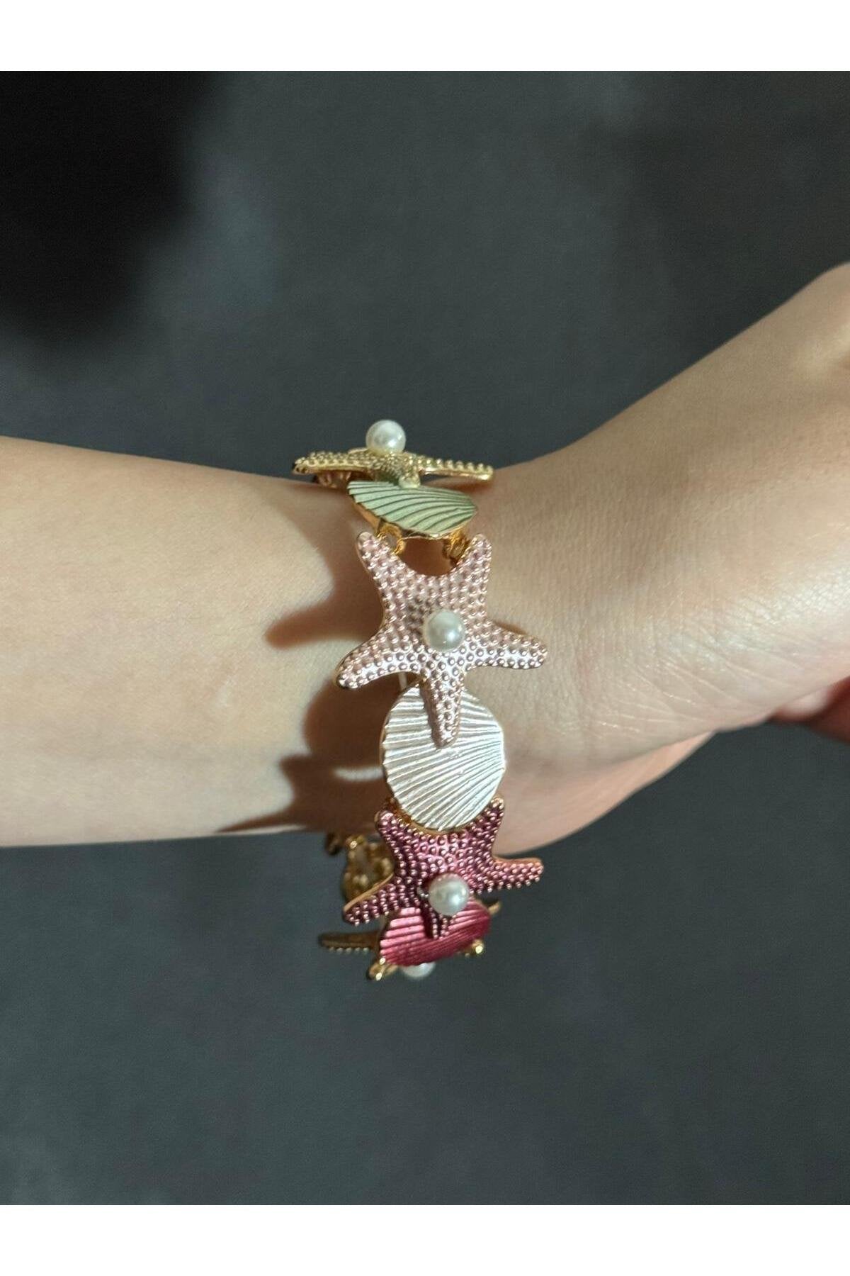 Deniz Yıldızı Tasarımlı İncili Lastikli Bileklik