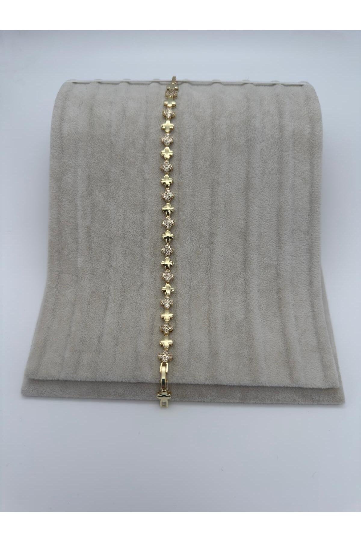 Sirena VIP Serisi - Zirkon Taşlı Gümüş Kaplama Yonca Model Paslanmaz Çelik Bileklik