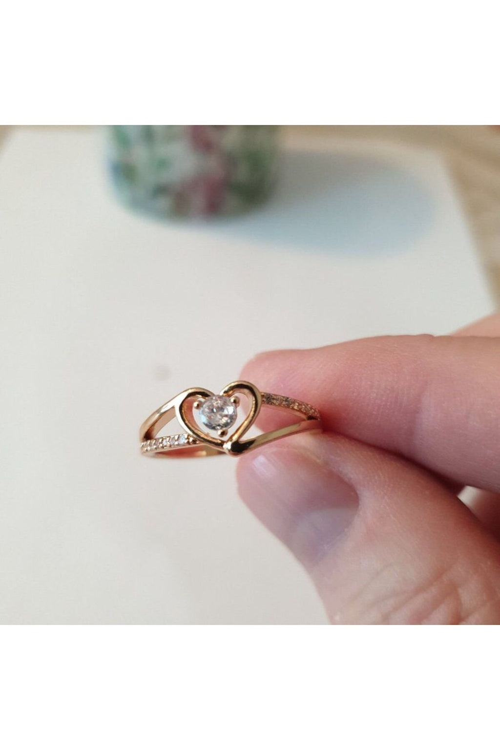 Kalp Parıltısı Gold Kaplama Zirkon Taşlı Paslanmaz Çelik Zarif Yüzük