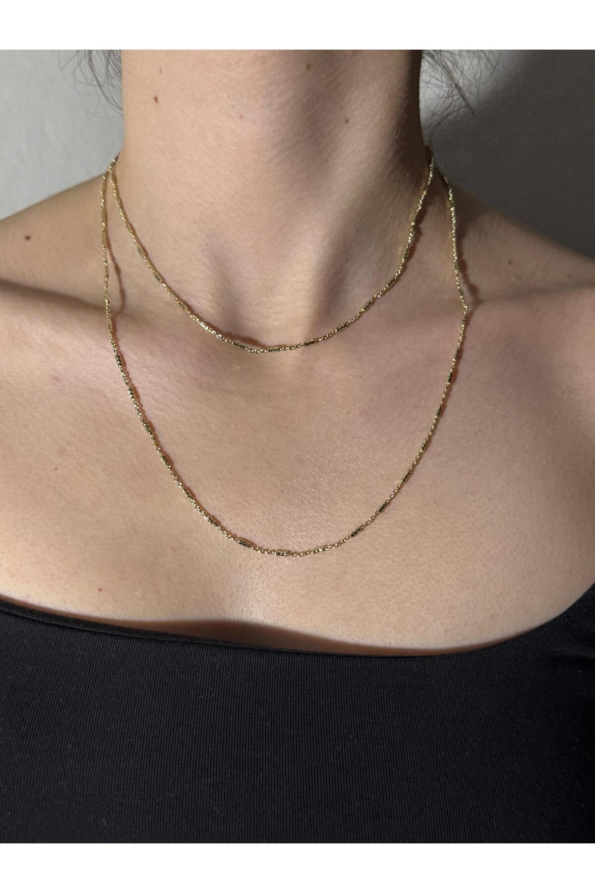 2 Katlı Burgu Işıltı Gold Kaplama Çelik Kolye