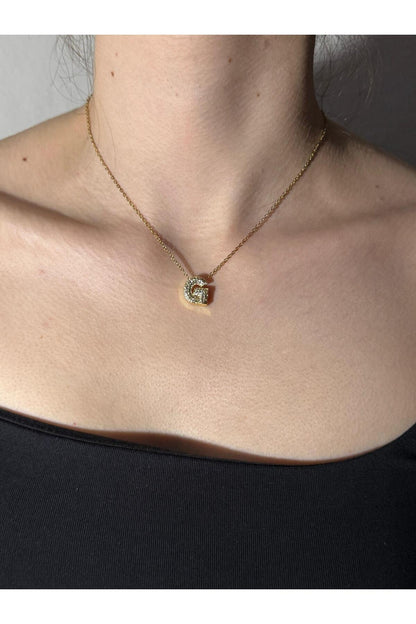Gold Kaplama Zirkon Taşlı Harfli Kolye