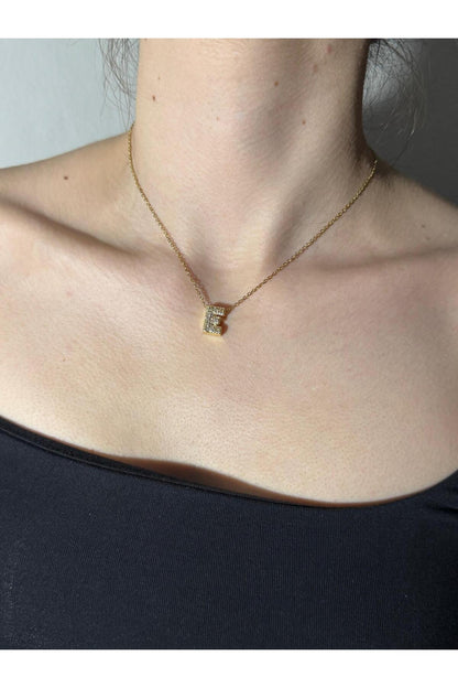 Gold Kaplama Zirkon Taşlı Harfli Kolye