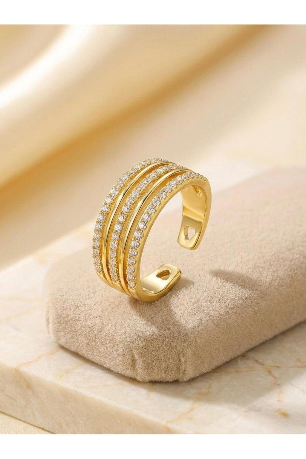 5'li Görünümlü Zirkon Taş Detaylı Gold Kaplama Paslanmaz Çelik Ayarlanabilir Yüzük