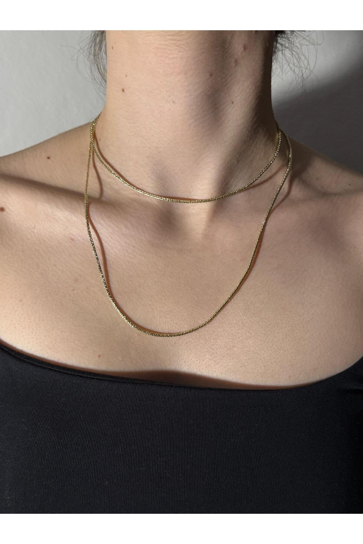 2 Katlı Yılan Zincir Gold Kaplama Çelik Kolye