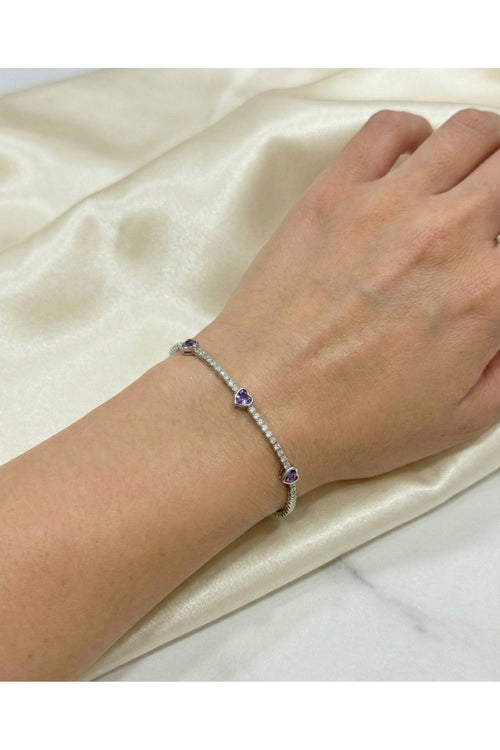 3'lü Mor Kalpli Gümüş Kaplama Pırlanta Su Yolu Bileklik