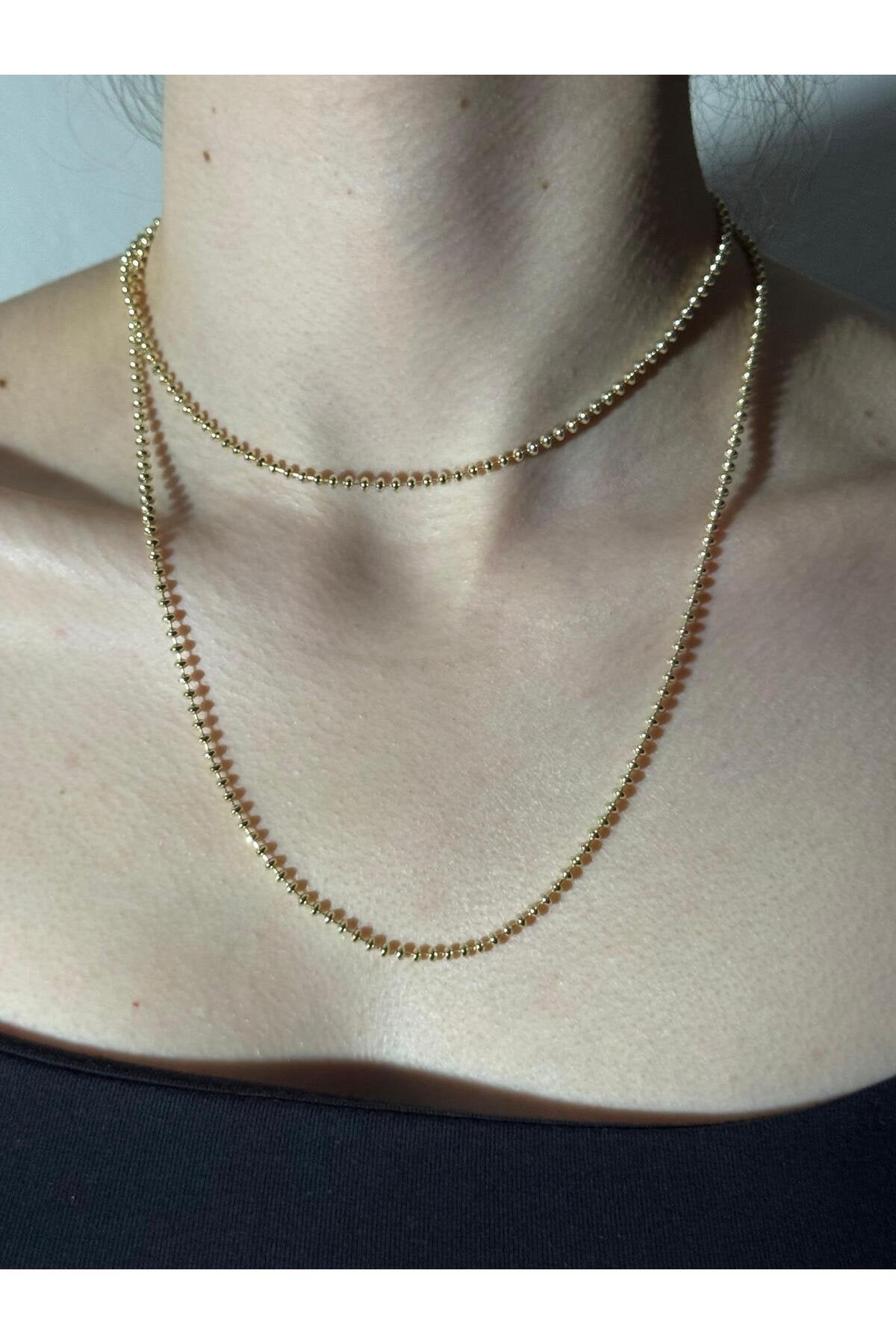 2 Katlı Gold Ball Shine Çelik Kolye