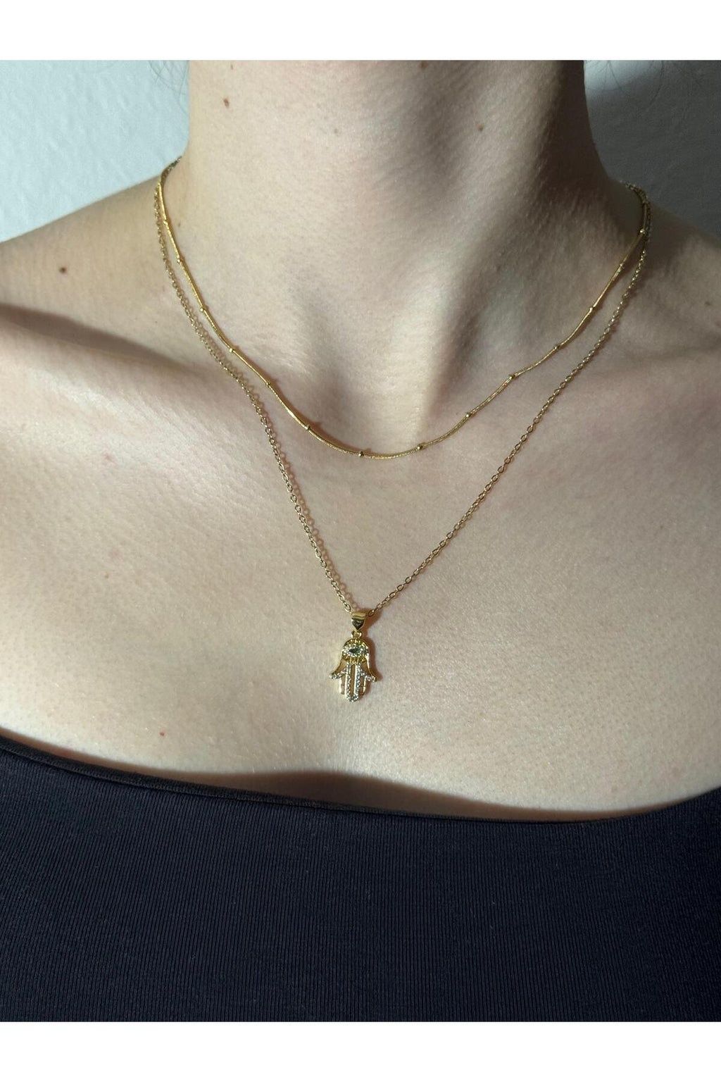 Meryem Ana Eli Yeşil Zirkon Taş Detaylı Gold Kaplama Çelik Kadın Kolye