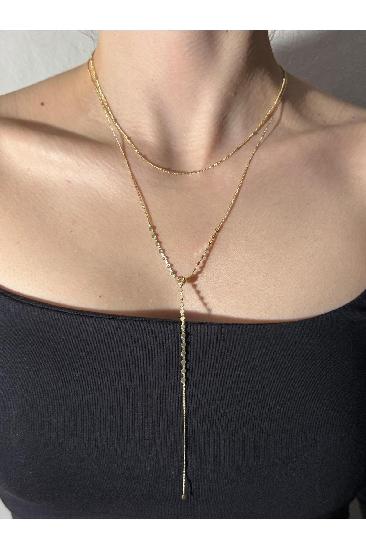 Damla Işıltı Gold Kaplama Çelik Y Kolye