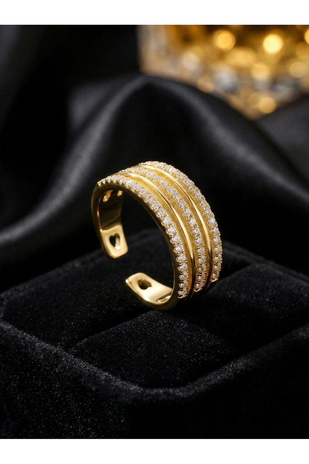 5'li Görünümlü Zirkon Taş Detaylı Gold Kaplama Paslanmaz Çelik Ayarlanabilir Yüzük