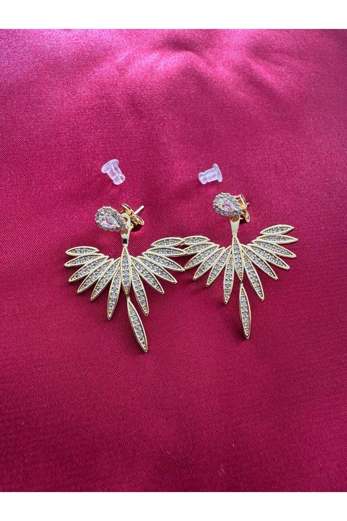 Sirena Vip Serisi-Angel Wing Gold Kaplama Paslanmaz Çelik Zirkon Taşlı Küpe