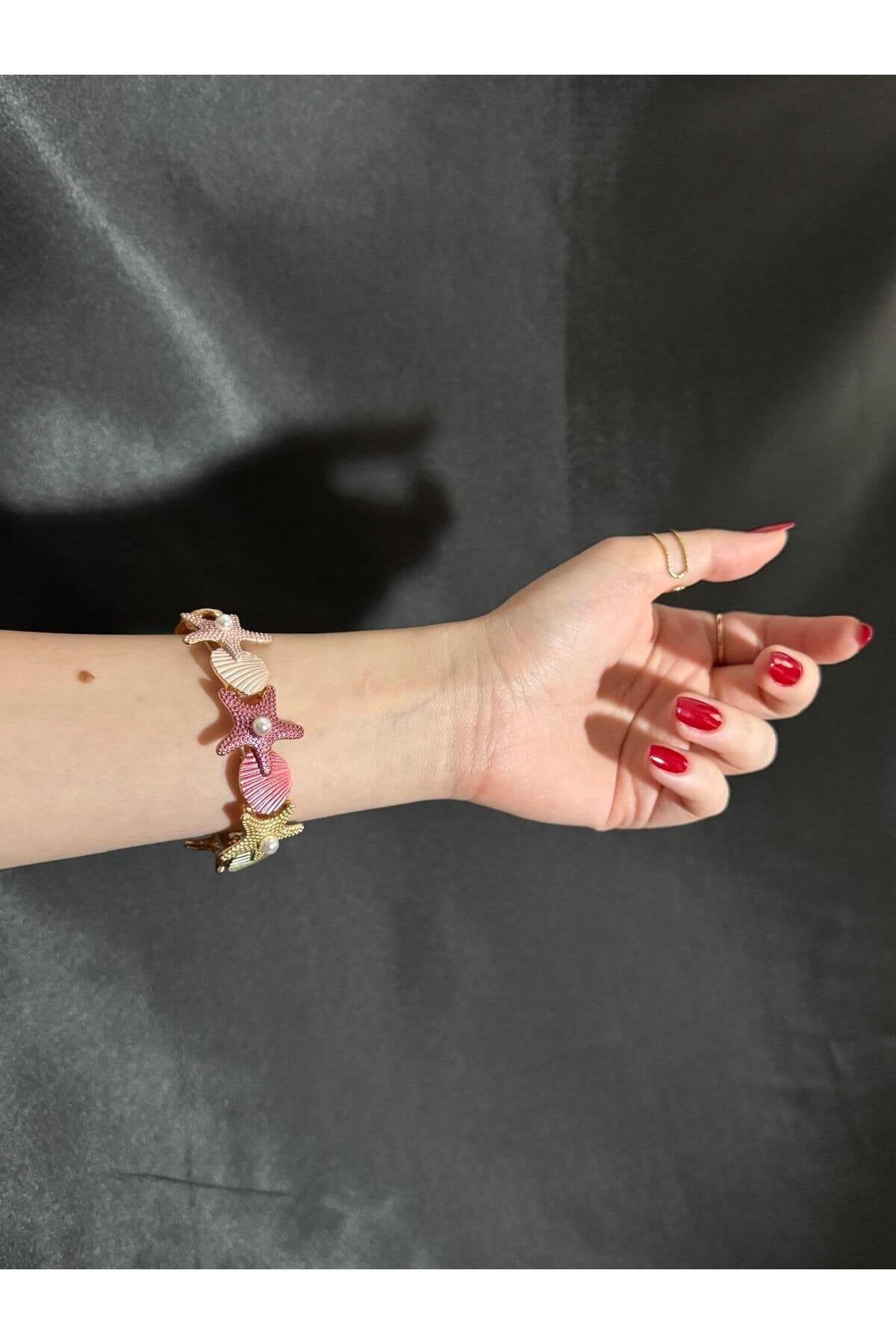 Deniz Yıldızı Tasarımlı İncili Lastikli Bileklik