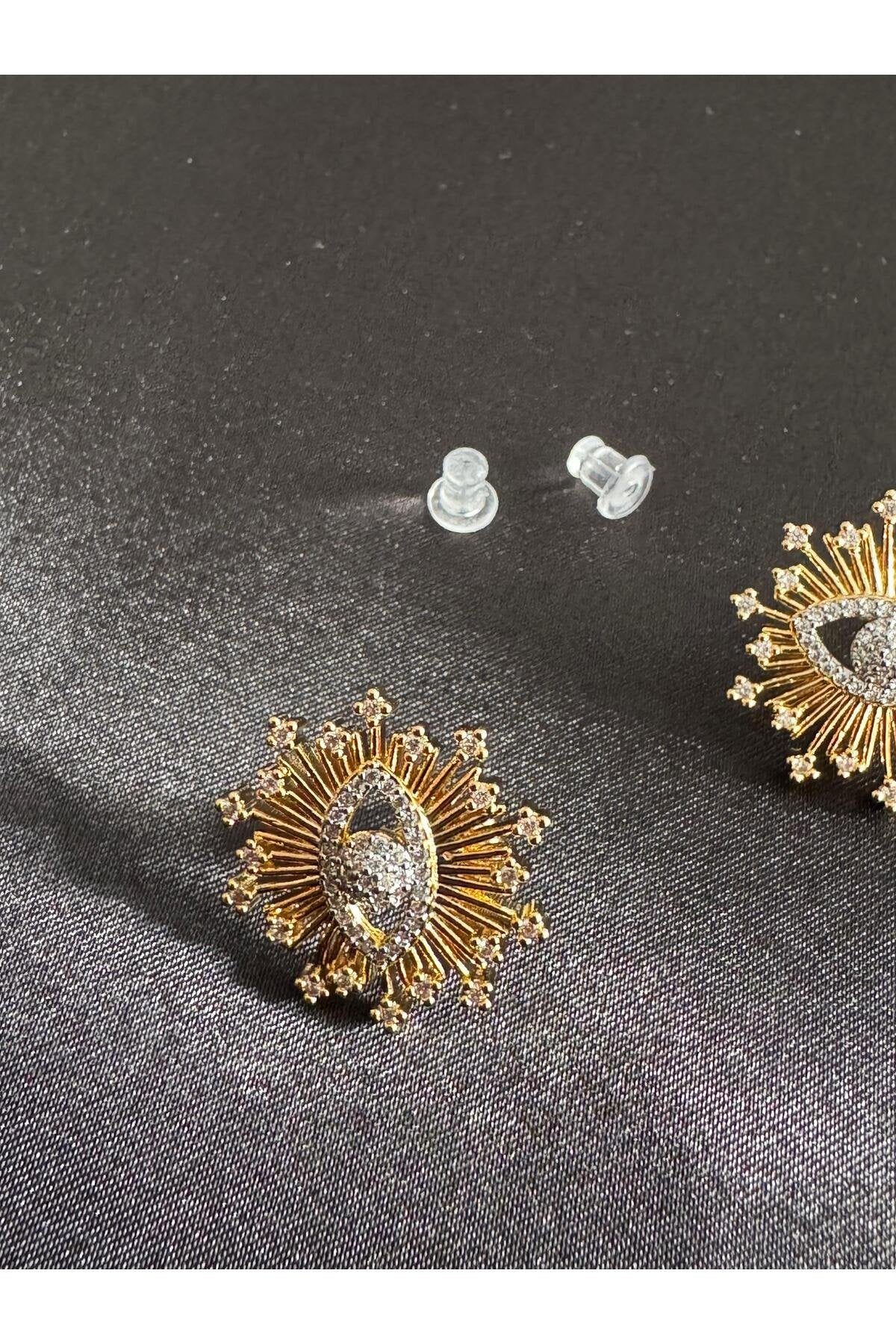 Sirena VIP Serisi-Evil Eye Radiance Gold Kaplama Paslanmaz Çelik Zirkon Taşlı Küpe