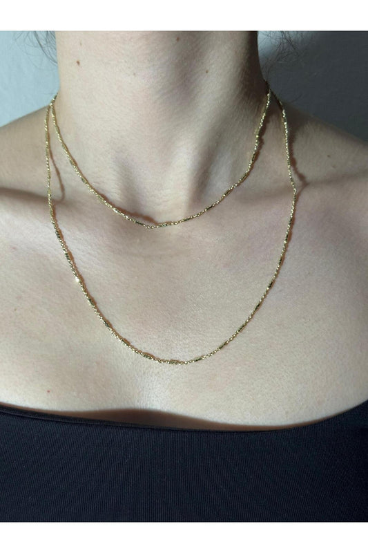 2 Katlı Burgu Işıltı Gold Kaplama Çelik Kolye
