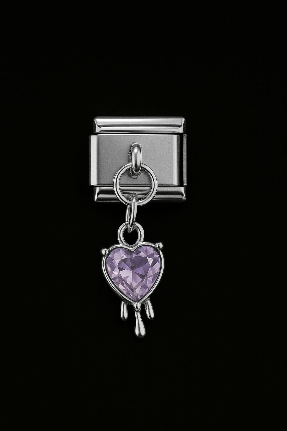 Akan Kalp Mor Zirkon Taşlı Paslanmaz Çelik İtalyan Charm