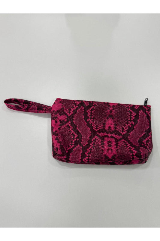 Yılan Derisi Bordo-Pembe Geçişli Suni Deri Makyaj Çantası