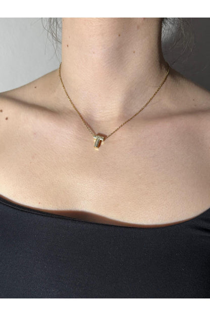 Gold Kaplama Zirkon Taşlı Harfli Kolye