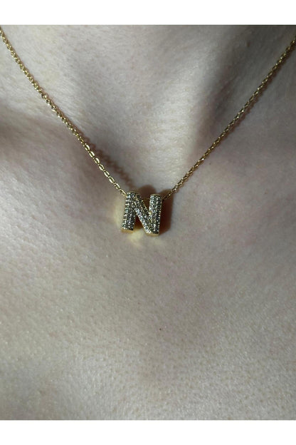 Gold Kaplama Zirkon Taşlı Harfli Kolye