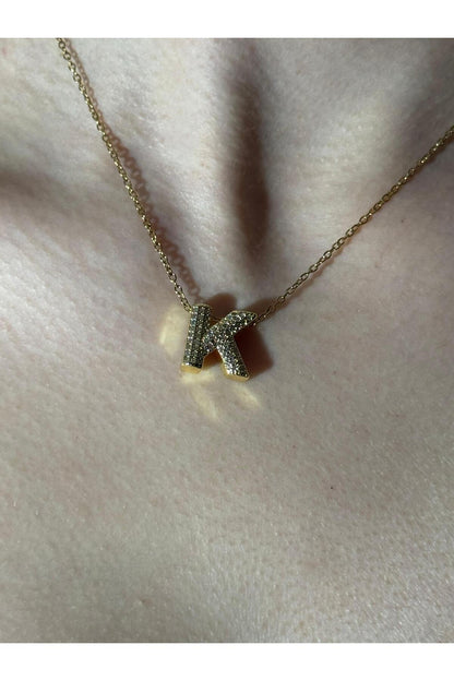 Gold Kaplama Zirkon Taşlı Harfli Kolye